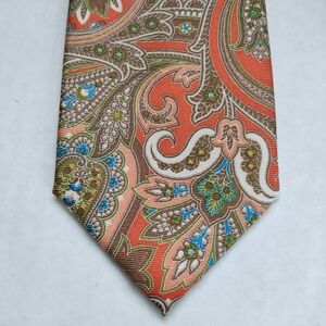 Luciano Barbera Orange and Brown Paisley Silk Handmade Men's Tie